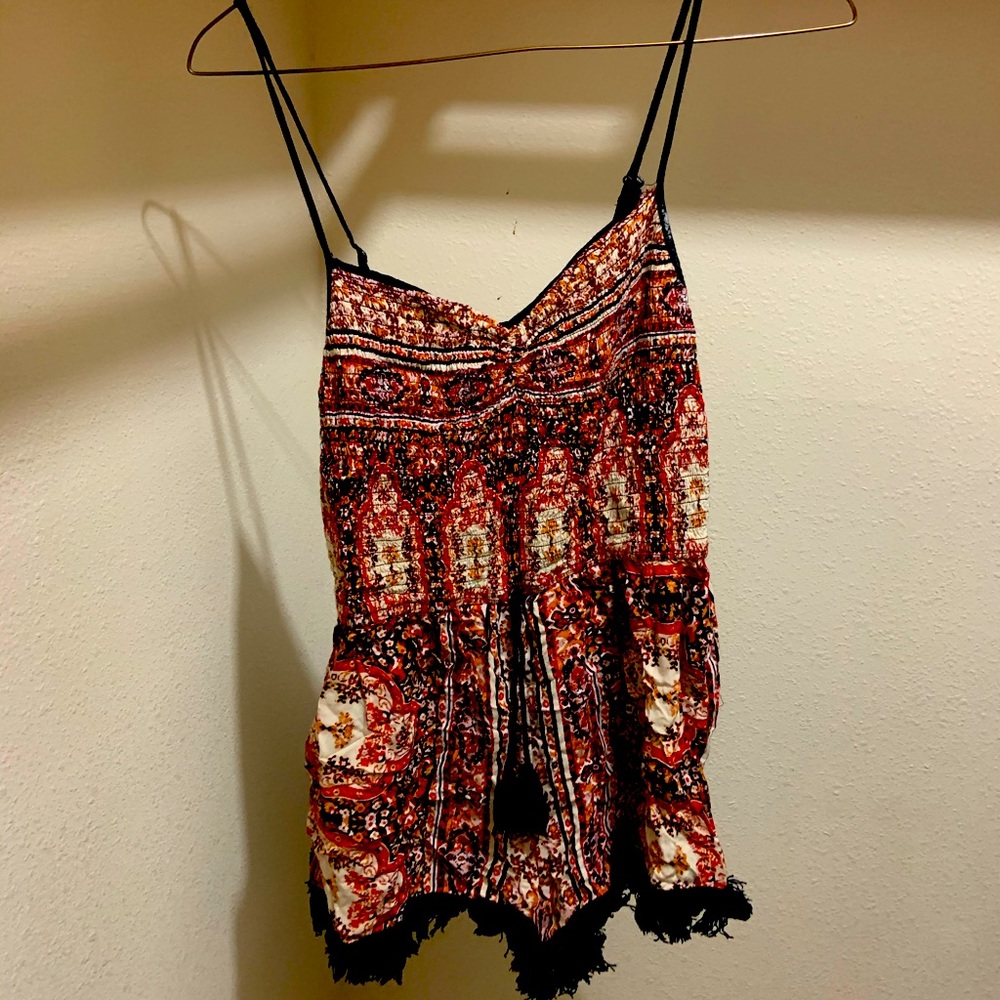 Patterned shorts romper.